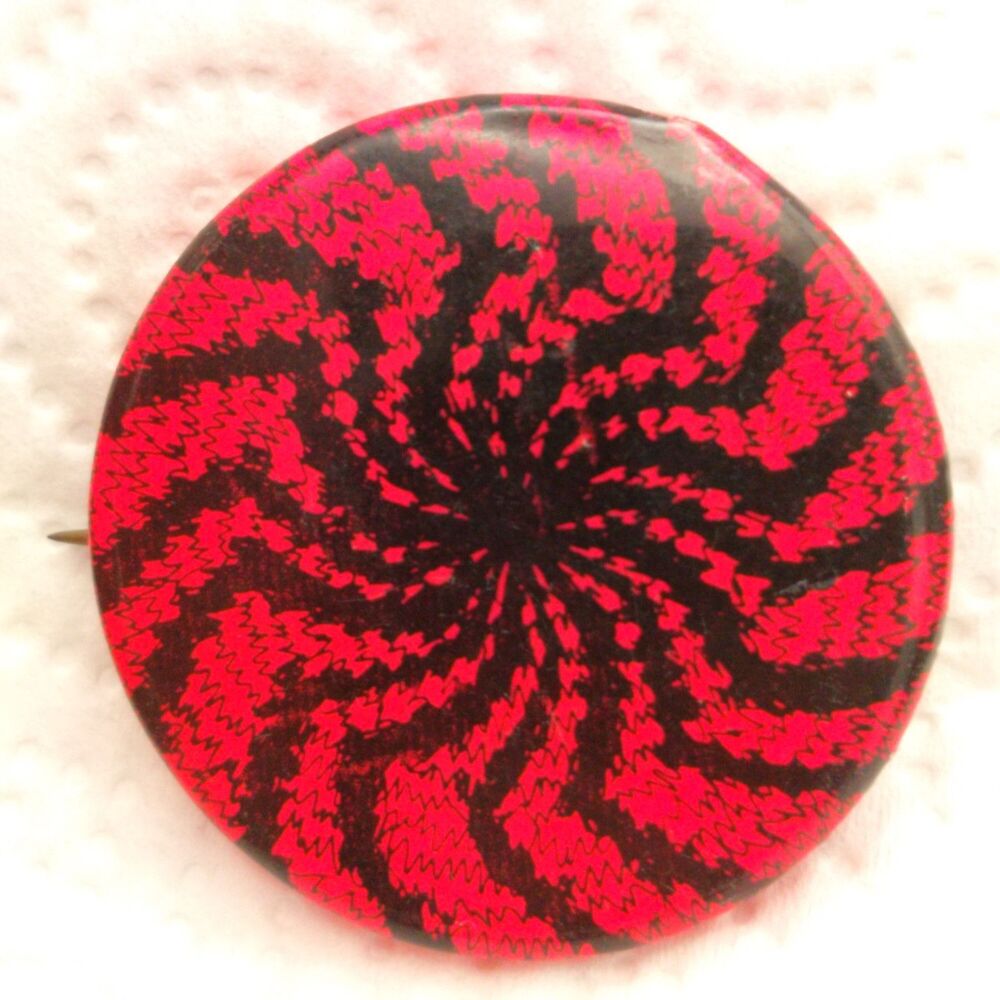 Vintage 60s Psychedelic Red Black Swirl Pinback Button LSD Art Mod